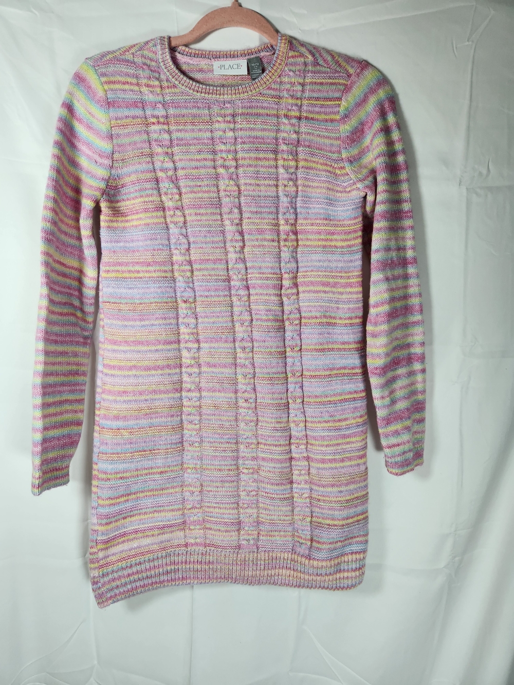 The Children's Place Pastel Striped Cable-Knit Sweater Dress - Pink Multi